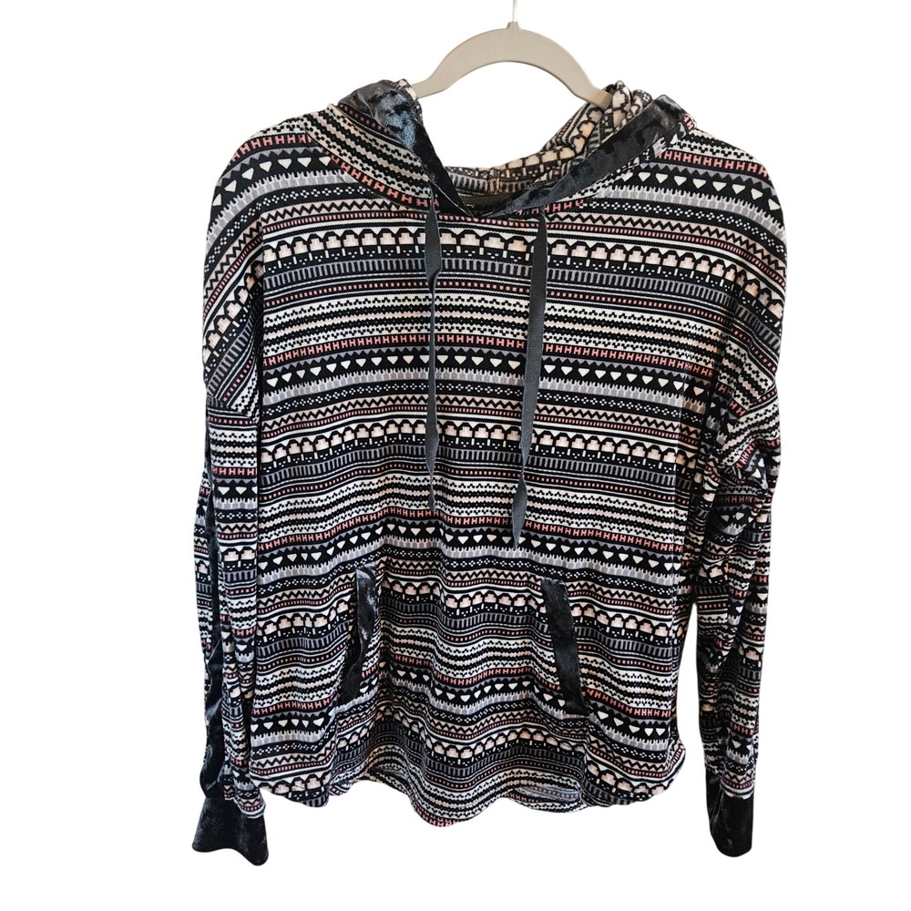 Simply Vera Vera Wang Womens Geometric Fair Isle Hoodie Black Pink Medium - Picture 1 of 7